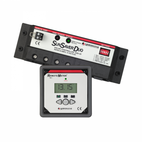 MORNINGSTAR SUNSAVER DUO 25A 12V DUAL BATTERY SOLAR CONTROLLER (WITH REMOTE LCD METER)